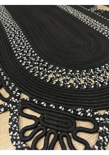 Matrix Jüt Kilim, Paspas, Mutfak Halısı, Banyo Paspası, Kilim, Halı, Oturma Odası Halısı Siyah - Beyaz