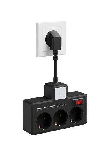 Honeybeeshop Siyah 8li Set Ab Güç Panosu 3 Renk Ayarlanabilir Gece Lambası 3 Ac Soket 3 Usb 2 Tip-c Duvar Şarj İstasyonu Ev Ofis Seyahat İçin