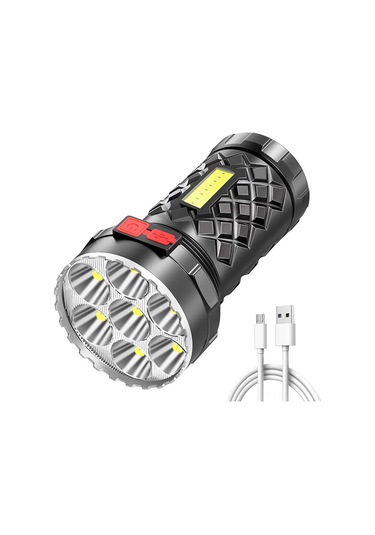 Ranyeek Usb Şarjlı 7led Cob Yan Işıkli Siyah El Feneri, 5 Işık Modu, Su Geçirmez, Dış Mekan Ve Ev Kullanıma Uygun, Dahili Li-poly Batarya Siyah