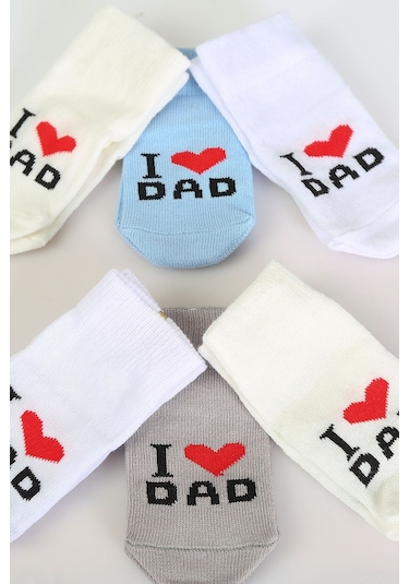 Pamuklu 6'lı Yenidoğan Erkek Bebek Çorap Dad Erkek Mavi