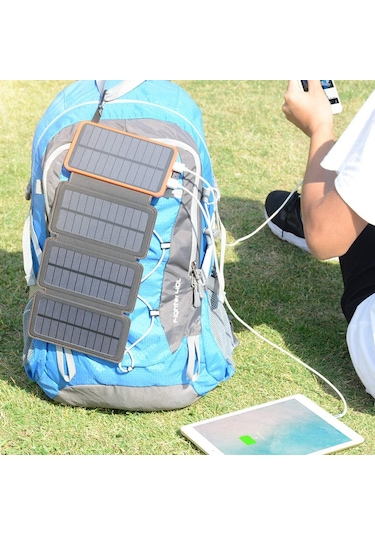 Reedark 20000mah Portatif Güneş Enerjili Şarj Cihazı - Su Geçirmez Katlanabilir Dış Mekan Powerbank Turuncu 1+3