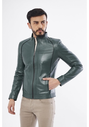 Derinss Der198 Hakiki Deri Erkek Yeşil Mont 001