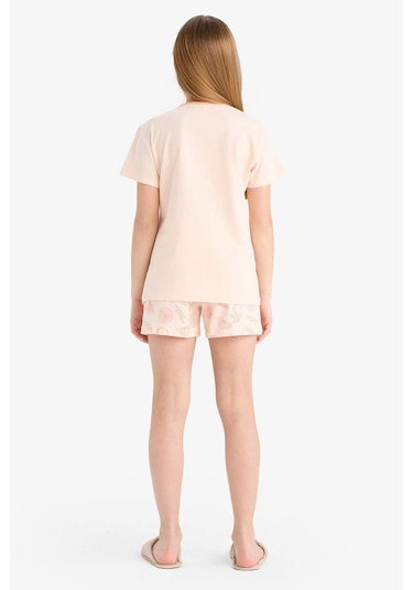 DeFacto Kız Çocuk Pijama Takımı Baskılı Kısa Kollu Üst Desenli Şort E6234A825SMOG96 Turuncu