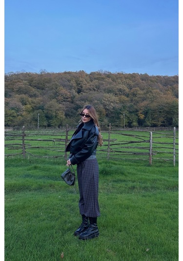 Siyah Apolet Detaylı Tasarım Deri Ceket Siyah