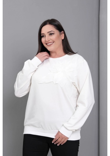 Çiçek Aplikeli Sweatshirt Beyaz