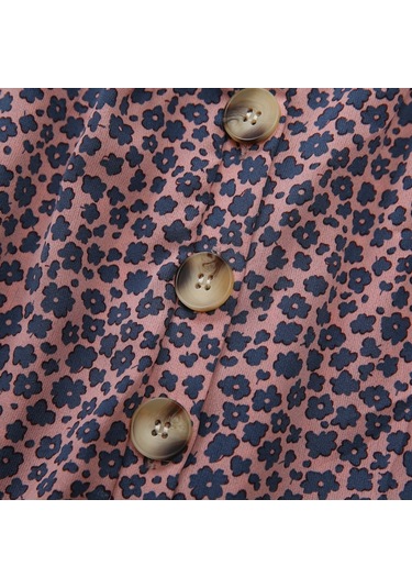 Sones Yüksek Bel Çiçekli Plise Vintage Bölünmüş Etek Pembe