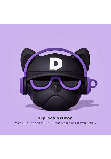 Apple Airpods Pro 3. Nesil 2025 Uyumlu Figürlü Silikon Kılıf Anahtarlıklı Kılıf Siyah - Mor