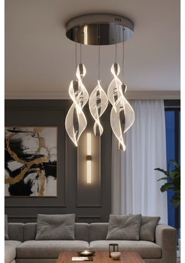 Kumandalı 3 Renk Işıklı Modern Sarkıt Led Avize Krom Kasa Salon,oda ,mutfak ,hol Avizesi Krom