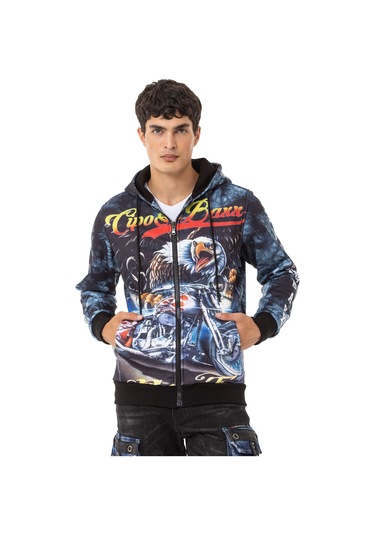 Cl551 Men S Bold Graphic Hooded Sweatshirt Koyu Mavi