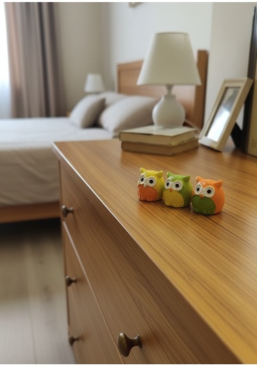 Artepieza Üç Bilge Baykuş Seti-renkli Dostlar Baykuş Seti-3 Lü Dekoratif Mini Set- Sarı-yeşil-turuncu 4 4 4 4