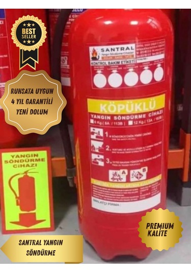 12 Kg Foam Köpüklü Yangın Söndürme Tüpü 3m N95 Maske Askı Aparatı Kullanma Talimatı Ve Fosforlu Levha Dahil