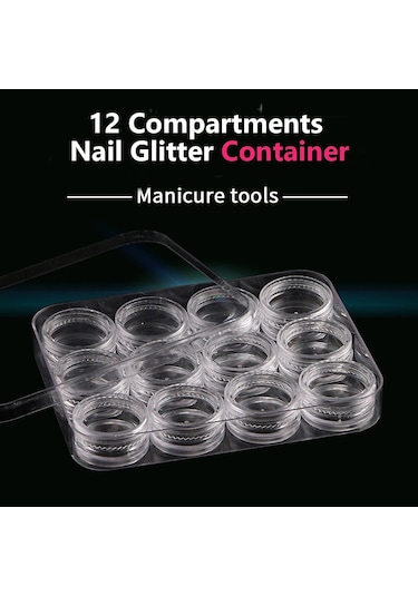 Tırnak Sanat Malzemeleri, Rhinestones, Boncuklar, Tırnak Takı Konteyner Kutusu İçin 12 Bölmeli Organizatör