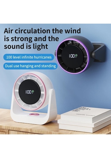 Xuweiwei Beyaz Gümüş Sessiz 100 Seviyeli Sonsuz Tornado Masa Fanı 4000mah Şarj Edilebilir Pil Usb Şarj Akıllı Dijital Ekran Ev Ofis Kamp