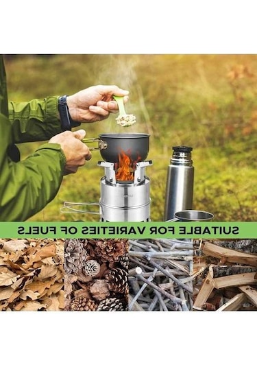 Bloomnest Taşınabilir Alkol & Ahşap Yakıtlı Kamp Ocağı - Kompakt, Hafif, Piknik & Barbekü İçin İki Yakıtlı Gümüş Gümüş