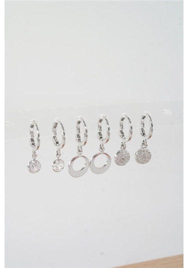 Kadın Zirkon Taşlı Sallantılı Oval Figürlü Klipsli 6'lı Küpe Seti Çok Renkli