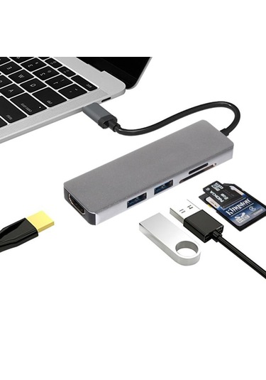 Type-C Hdmı 4K Usb 3.0 Sd Tf Kart Okuyucu Kablo Adaptör Çoklayıcı