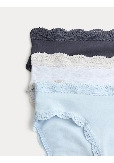 Marks & Spencer 3'lü Dantel Detaylı High Leg Külot Seti Mavi
