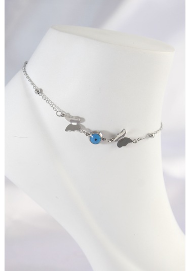 Zarif Kadın İçin Silver Çelik Nazarlıklı Kelebek Halhal Diğer