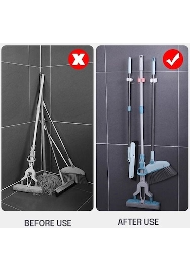 Paspas Süpürge Fırça Ve Mop Askısı Sap Tutucu Mop Gri 4'lü