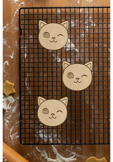 Tatlı Kedi Kurabiye Kalıbı, Hamur Şekillendirici, Bisküvi Kalıbı, Kolay Kesim Ucu Beyaz