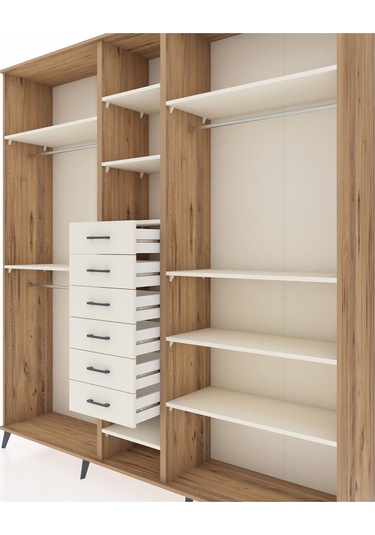Hyperion Dolap 10 Raflı 6 Çekmeceli 3 Askılı 220x44x243 Çam-aytaşı/aytaşı Aytası/aytası