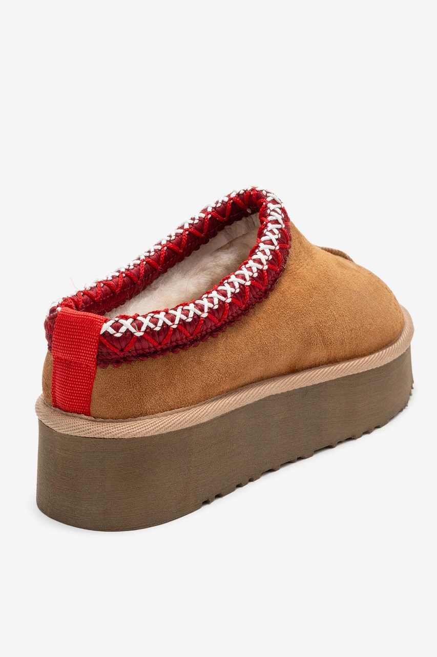 Avelıa Taba Süet Hakiki Deri Dikişli Kadın Kalın Tabanlı Kışlık Terlik Taba