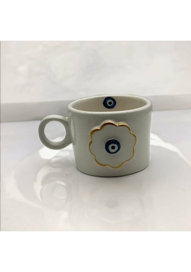 Altın Yaldız Çiçek Nazar Fincan Mug