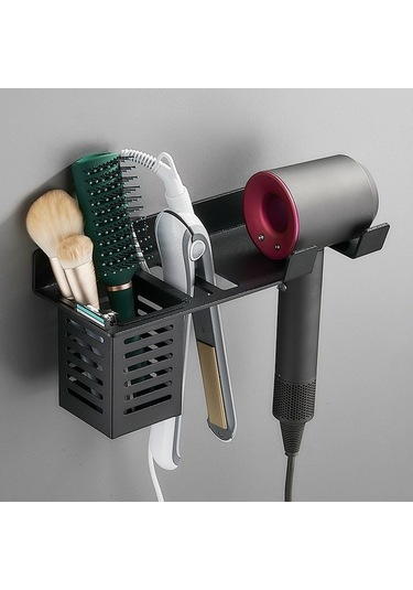 Wondernest Saç Kurutma Rafı, Duvara Monte Makinesi Lichen Depolama Banyo Ab Siyah