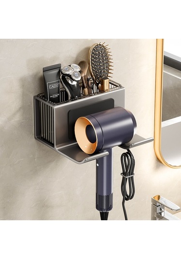 Yunboo Banyo Duş Fön Makinesi Tutucusu - Delme Yok Sürekli Montajlı - Kalın Çelik Gri - Saç Kurutma Aleti Depolama Rafı Diğer