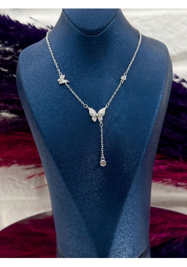 925 Ayar Gümüş Özel Tasarım Kelebek Modeli Zarif Kadın Kolye Gümüş