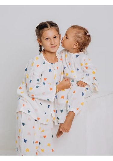 Ruandı Çocuklar İçin Kalp Desenli Müslin Pijama 262914557 Beyaz