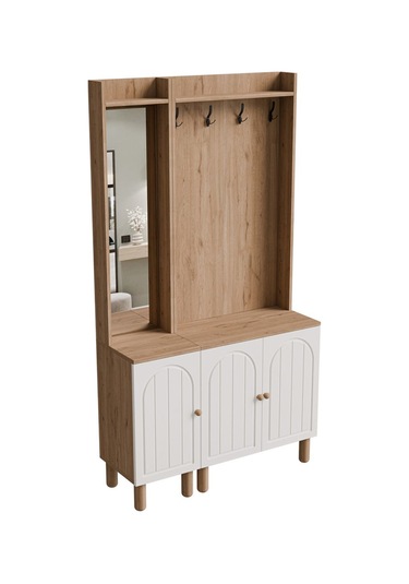 Set 5089-5072 Rapsody Sol Aynalı 3 Kapaklı Membran 4 Askılı Bohem Portmanto Sepet-beyaz Beyaz - Meşe