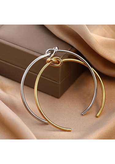 Gümüş Titanyum Paslanmaz Çelik Bilezikler Zarif Trendy Yuvarlak Dairesel Açık Düğüm Manşet Bileklik Kadınlar Takı Için