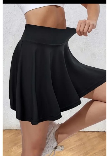 Siyah Etekli Şort Etekli Mayo Kadın Şortlu Etek Dalgıç Kumaş Sporcu Etekli Şort Deniz Şortu Siyah