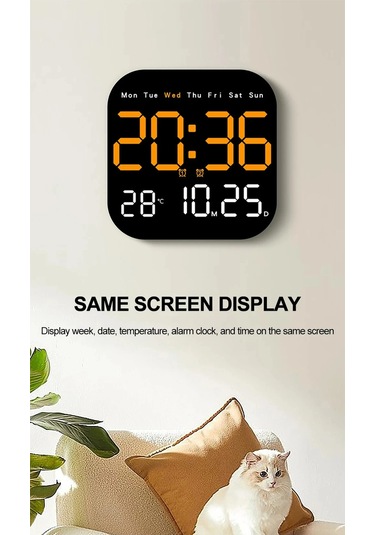 Zilinn Dijital Duvar Saati Led Çalar Saat Zamanlama Fonksiyonlu Büyük Ekran Oturma Odası Ofis Yatak Odası Dekoru İçin Uzaktan Kumandalı Saat Üç Renkli-107 Çok Renki