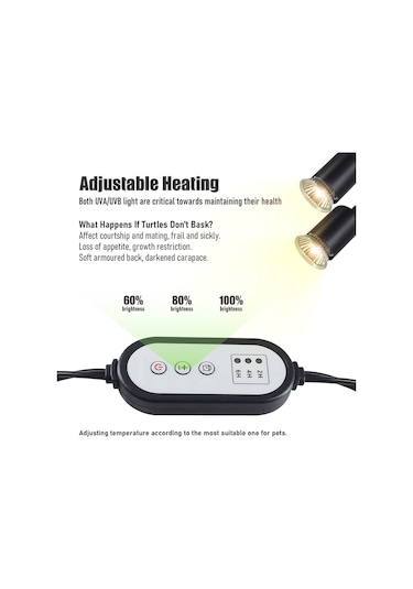 Yifomall Kaplumbağa Kertenkele Için Çift Kafa Uvb Isıtıcı Lambalı Tutucu, Otomatik Zamanlayıcı, Işık Şiddeti Ayarlı, Kalsiyum Takviyesi, Siyah, Avrupa Standartı Lamba Haric Siyah