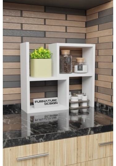 Tezgah Üstü Ayarlı Modüler Puzzle Baharatlık Rafı Beyaz