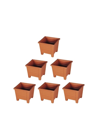 Omnipazar Sy-5846 Dekoratif Plastik Kare Ayaklı Saksı 7 Lt Kiremit 6 Adet