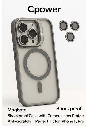 İphone 15 Pro Kılıfı, Kaliteli Kamera Lens Koruyucu Dahil, Magsafe Uyumlu Darbe Dayanaklı, 3 Renk Gri