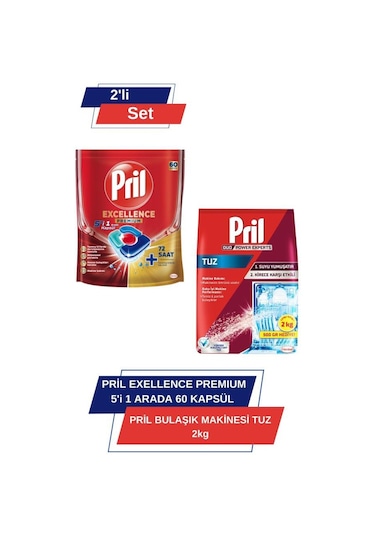 Pril Excellence Premium 5 İ 1 Arada 60'lı Kapsül & Pril Bulaşık Makinesi Tuzu 2 Kg set-hnkdtj-5302-6271