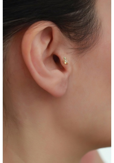 14 Ayar Altın Taşlı Sirüs Kelebek Tragus Piercing Sarı