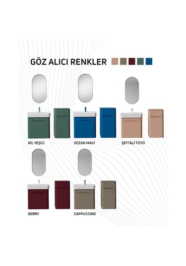 Creavit Colorit Kapaklı Lavabo Dolabı 60 Cm Ve Oval Ayna Berry