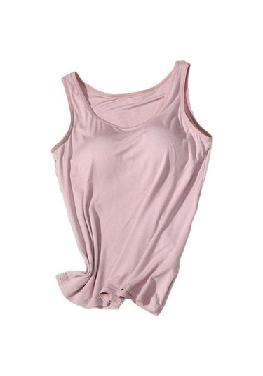 Novahub O-boyun Kolsuz Alt Yelek Geniş Omuz Askıları Telsiz Kadın Düz Pembe - M Pembe