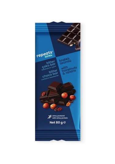 Extra Proteinli Üzümlü Fındıklı Bitter Çoko Bar 80gr