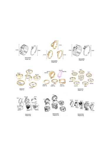 If Me Kore Moda Altın Gümüş Yüzük Seti Kalp Şeklinde Kelebek Ultra İnce Yüzükler Kadın Aksesuarları 17 Altın - Gümüş