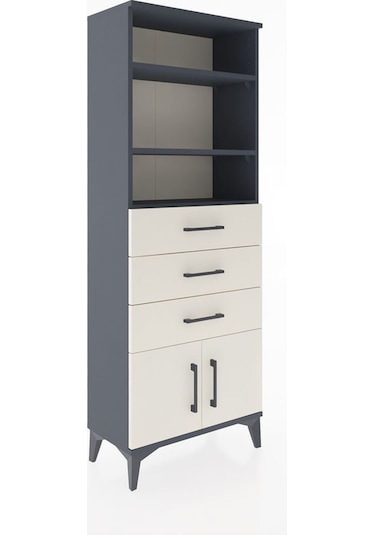 Arges Dolap 3 Raflı 3 Çekmeceli 2 Kapaklı 60x30x163 Antrasit-aytaşı Antrasit