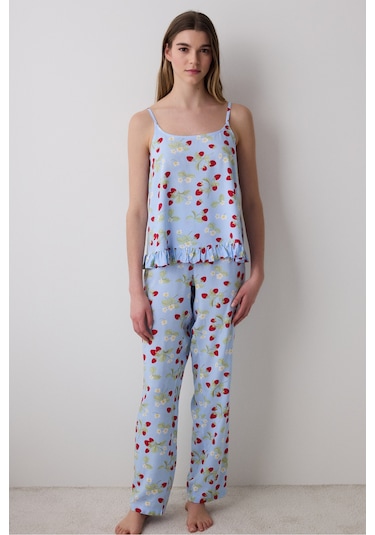 Penti Strawberries Chally Açık Mavi Atlet Pijama Üstü