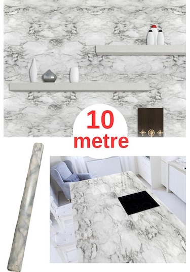 67cm X 10 Metre 1 Adet Yapışkanlı Rulo Mermer Desenli Görünümlü Mutfak Duvar Kaplama Folyosu Kağıdı