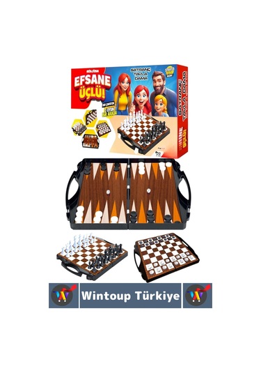 Eğlenceli Çocuk Yetişkin Aile Okul Eğitici Taşıma Çantalı Tavla Satranç Dama 3 İn 1 Özel Oyun Seti