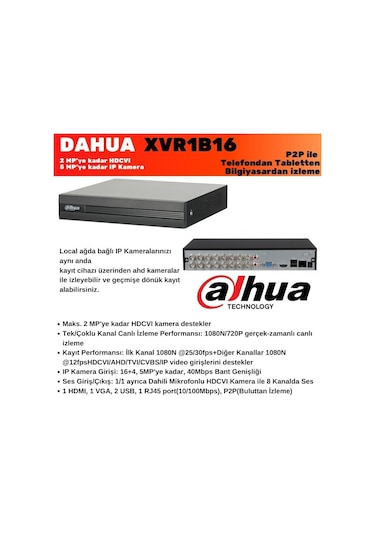 Dahua Xvr1B16-I 16 Kanal H265+ 2Mp Hdcvı Ahd Xvr Kayıt Cihazı